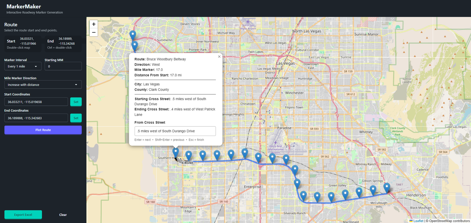 MarkerMaker roadway mapping and segment generation interface